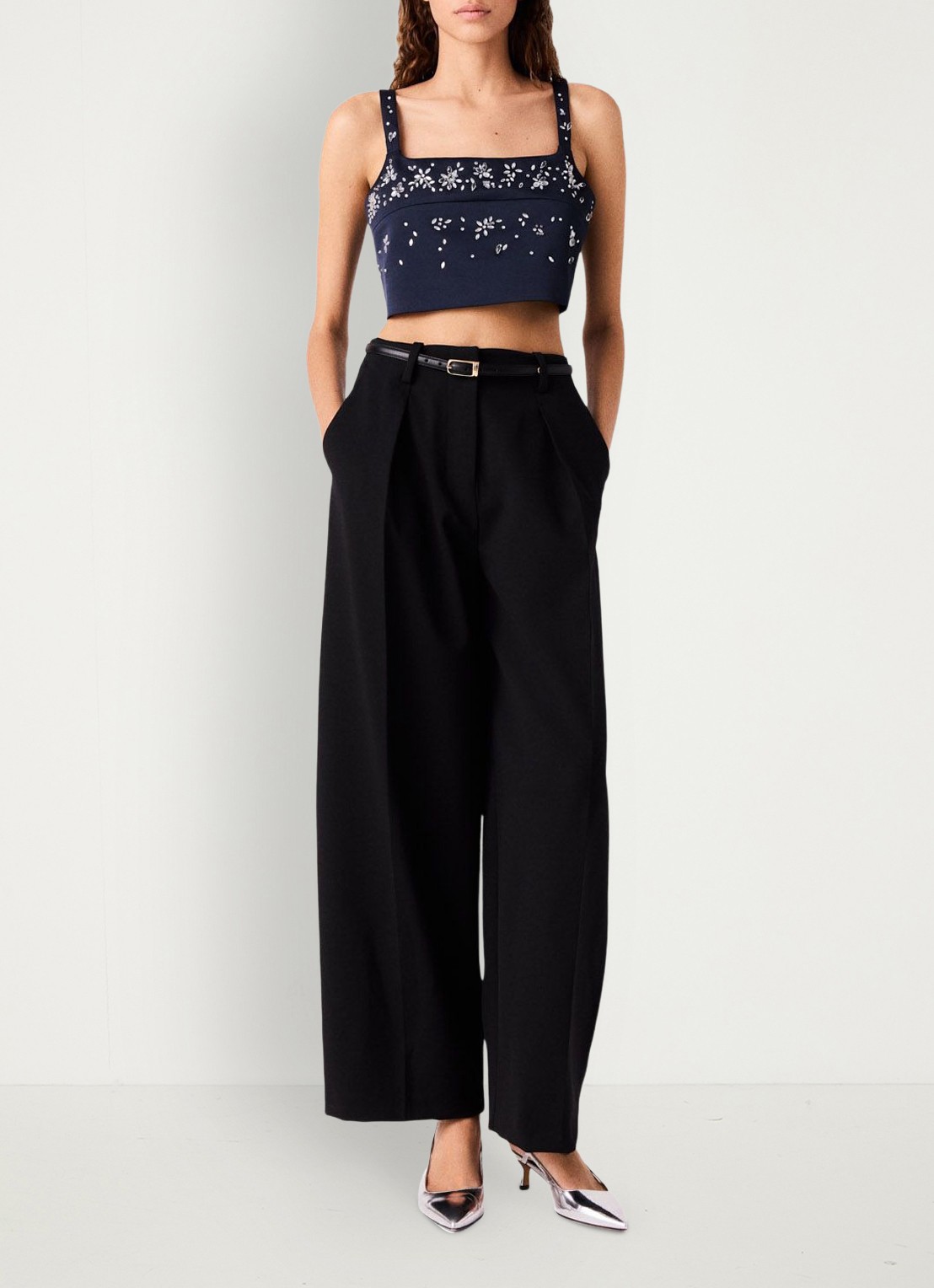 Maje Crop top met strass - voorkant 3 donkerblauw