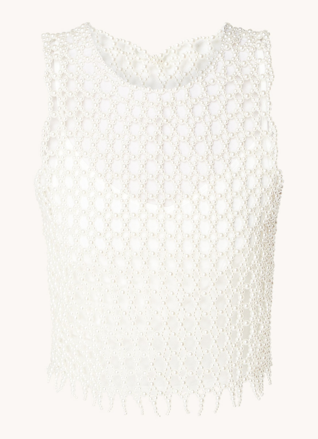 Maje Crop top van imitatieparels - voorkant parelmoer