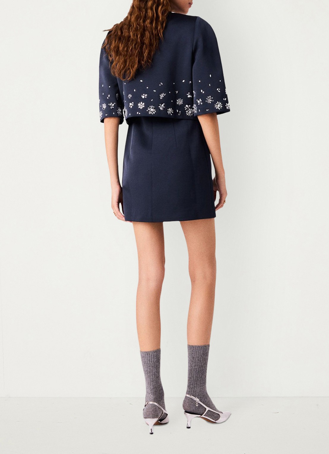 Maje Cropped blazer met strass - achterkant 8 donkerblauw