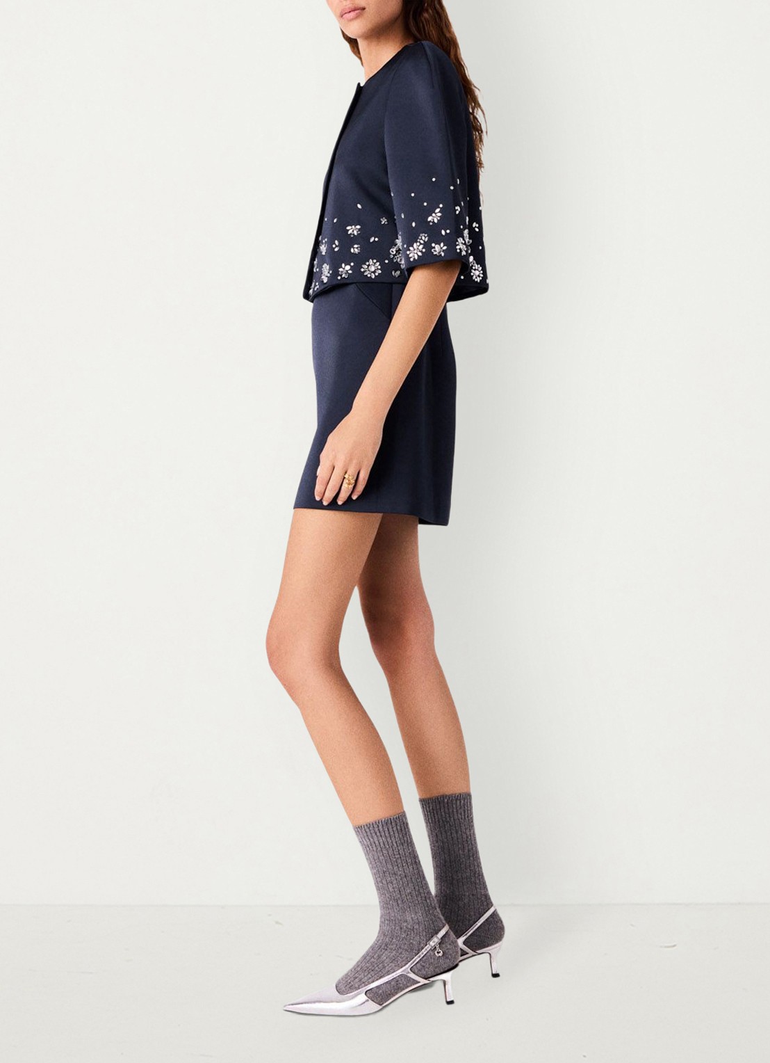 Maje Cropped blazer met strass - detail 3 donkerblauw