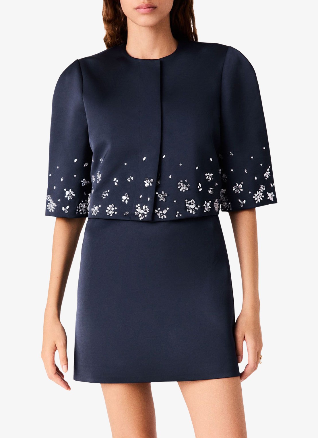 Maje Cropped blazer met strass - detail 5 donkerblauw