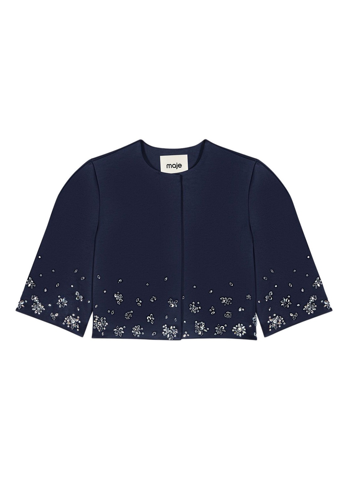 Maje Cropped blazer met strass - voorkant donkerblauw