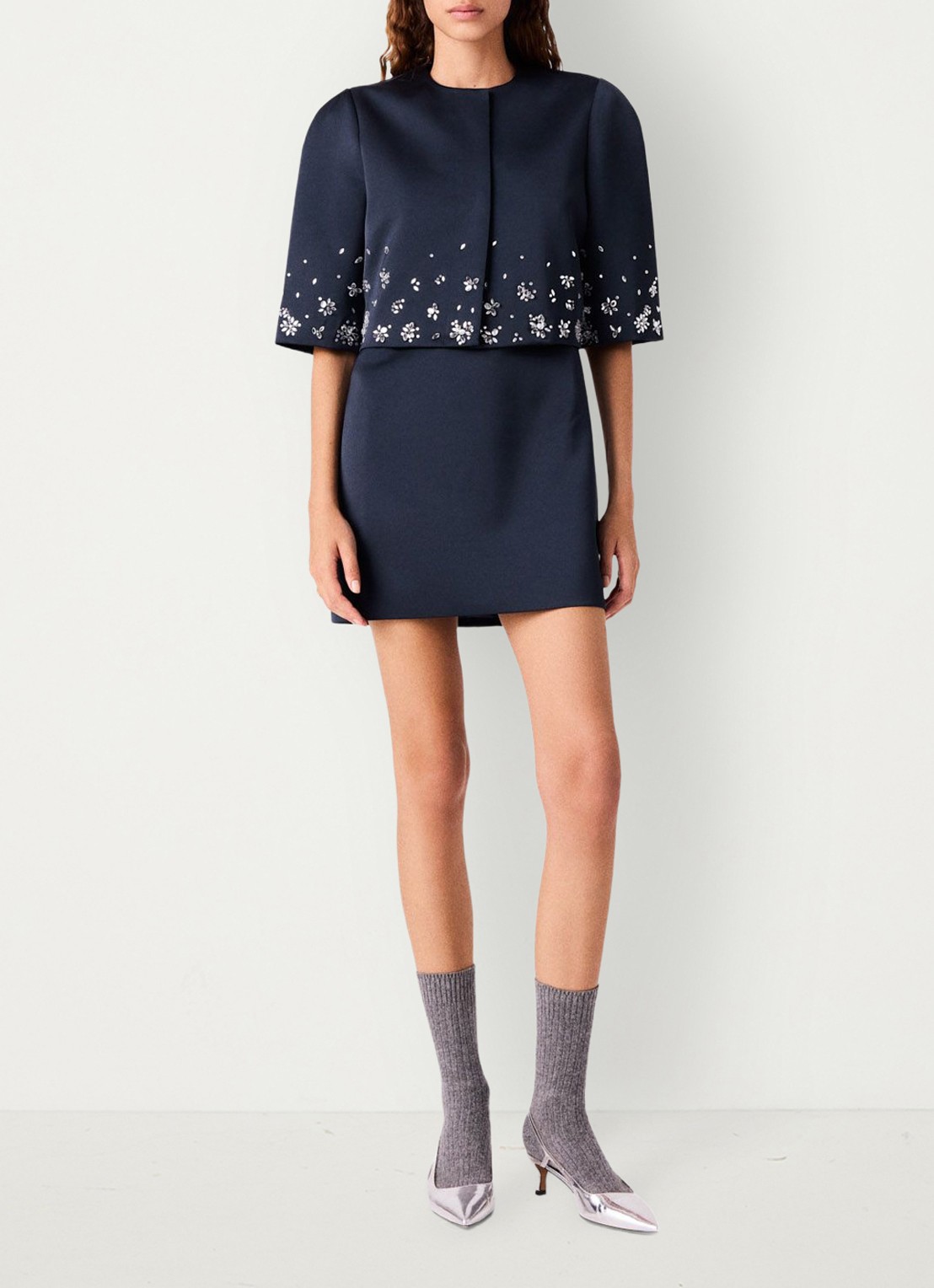 Maje Cropped blazer met strass - voorkant 2 donkerblauw