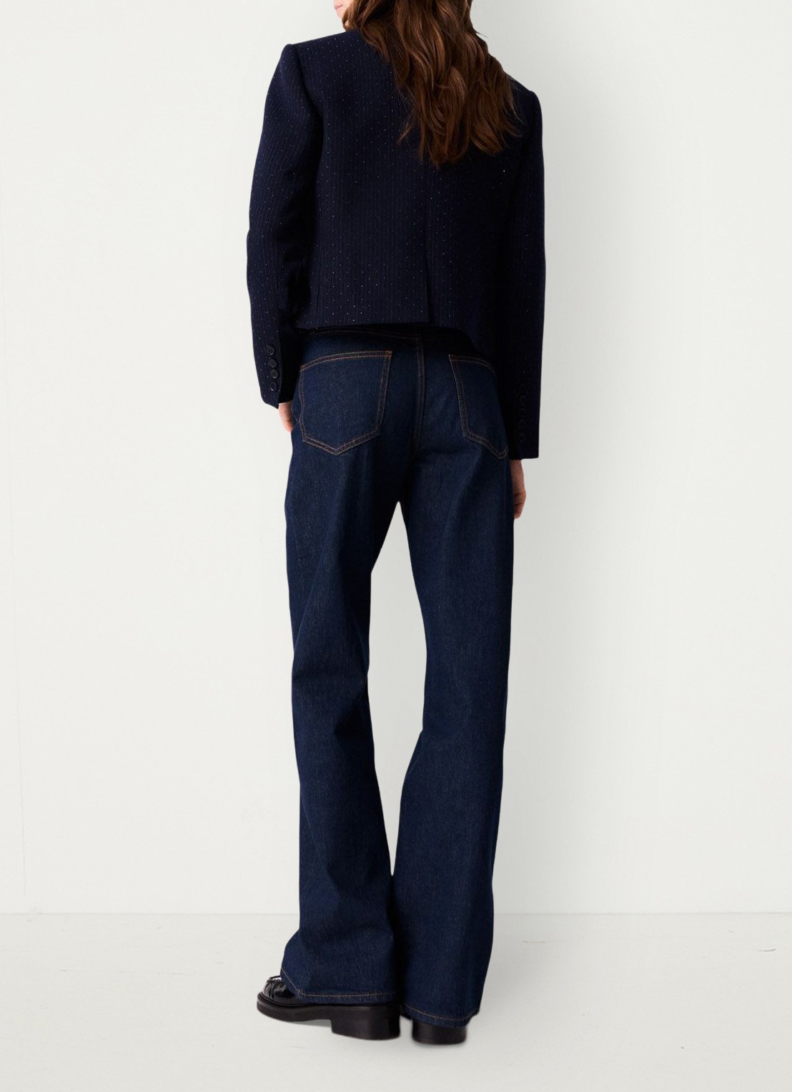 Maje Cropped blazer met streepprint en lurex - achterkant donkerblauw