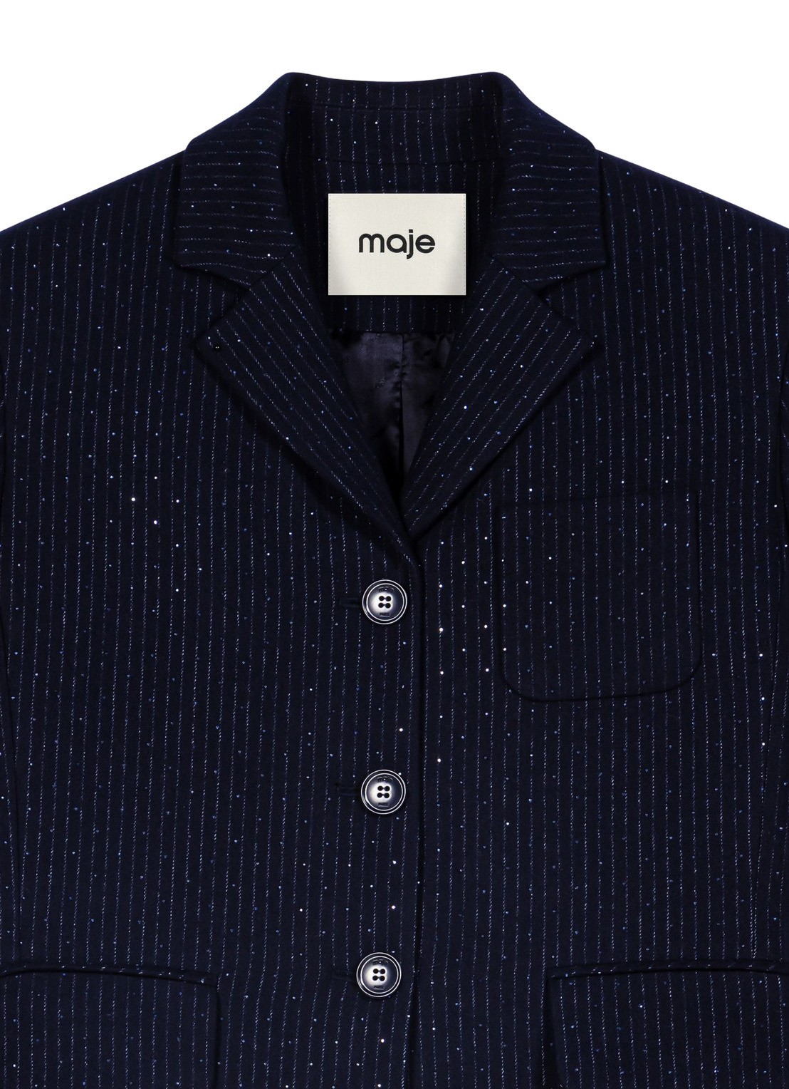 Maje Cropped blazer met streepprint en lurex - detail 4 donkerblauw