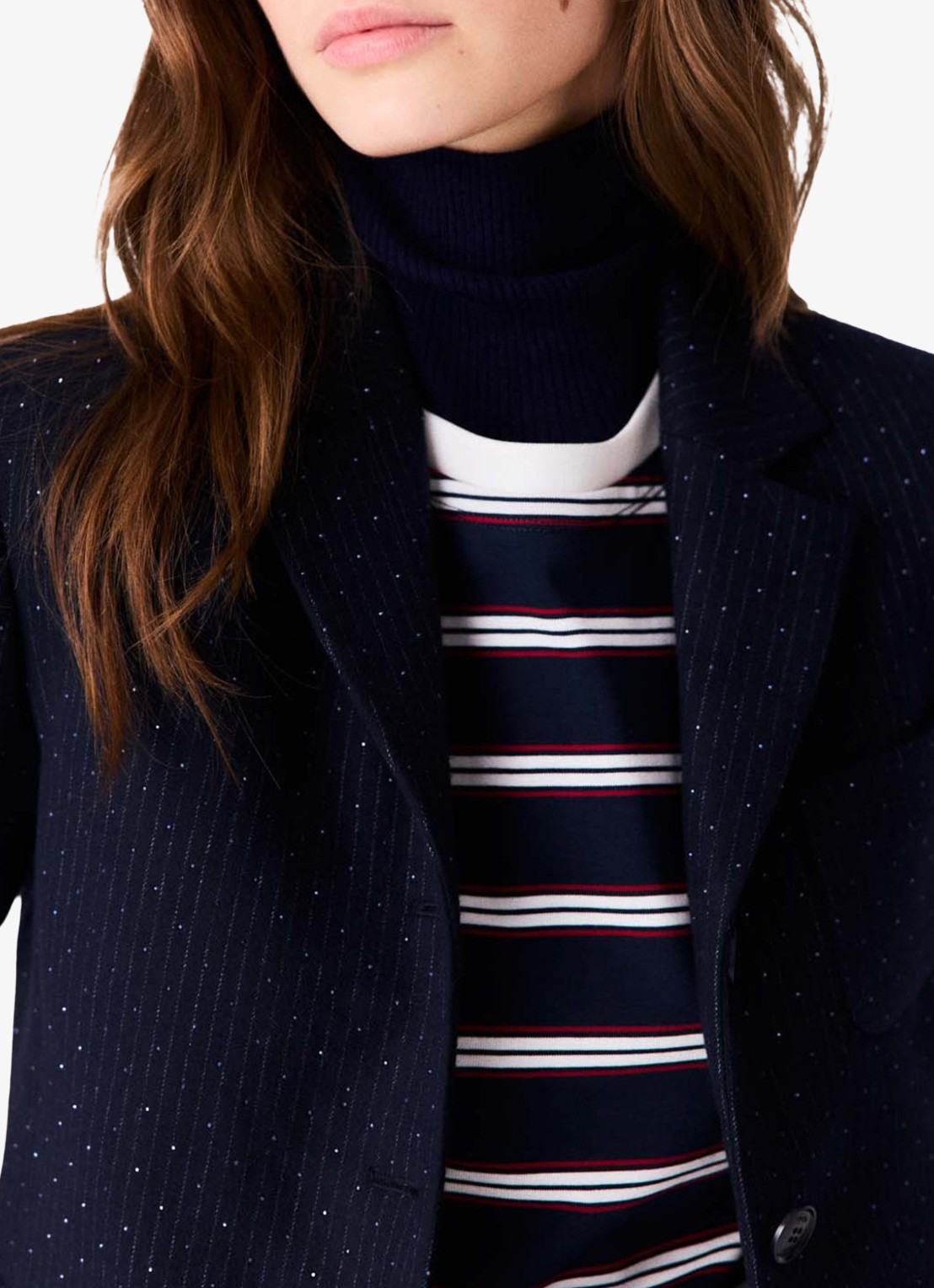 Maje Cropped blazer met streepprint en lurex - detail 5 donkerblauw