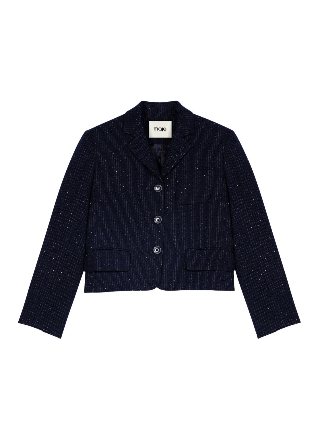 Maje Cropped blazer met streepprint en lurex - voorkant 7 donkerblauw