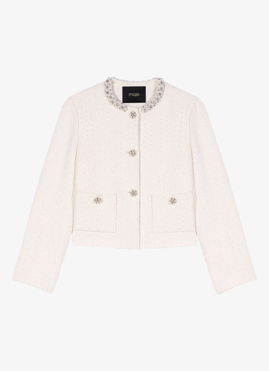 Maje Cropped blazer met tweed-look - voorkant 4 beige