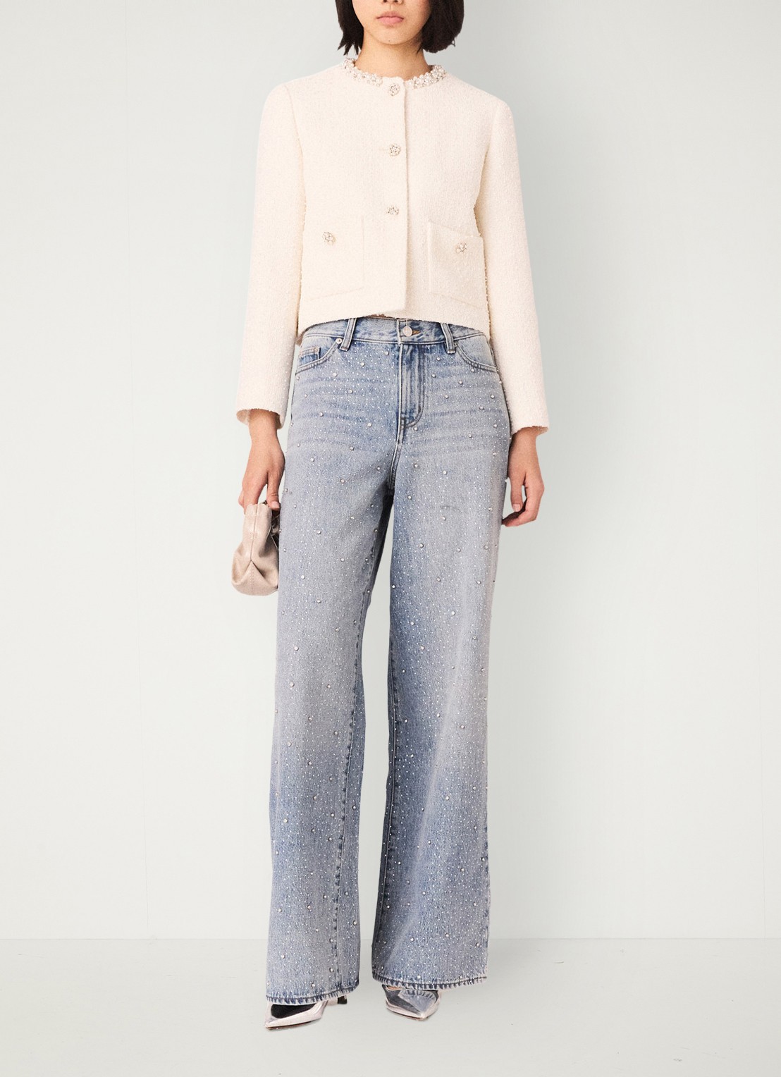 Maje Cropped blazer met tweed-look - voorkant 5 beige