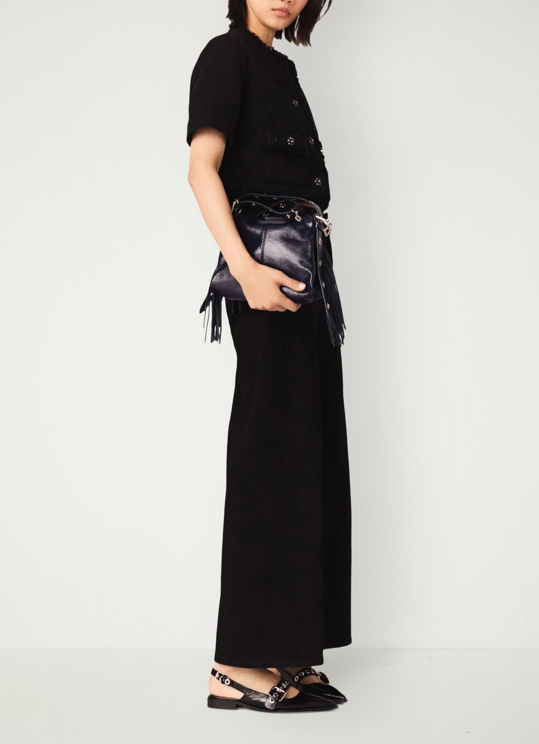 Maje Cropped blazer met tweed-look - detail 4 zwart