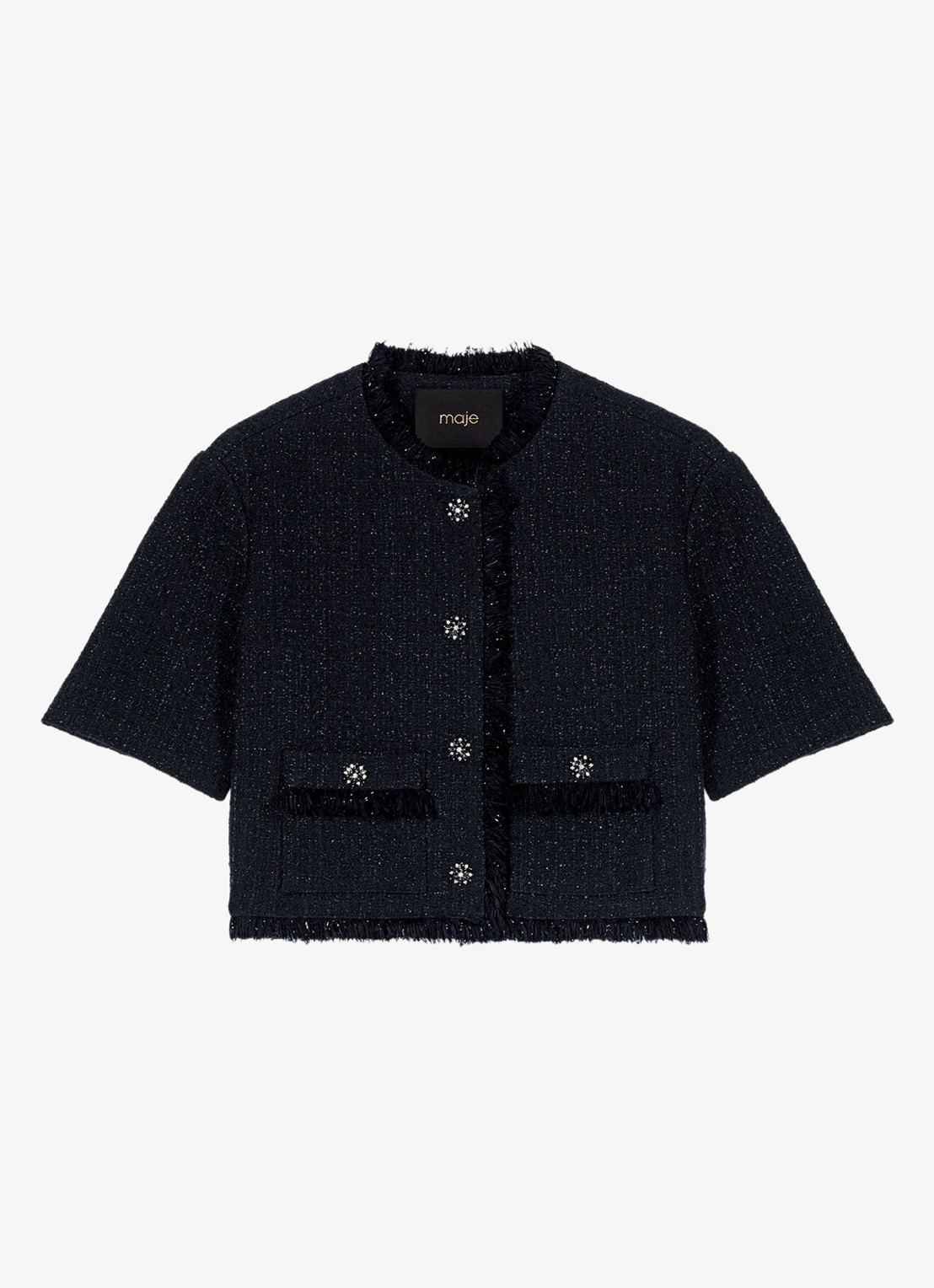 Maje Cropped blazer met tweed-look - voorkant 2 zwart
