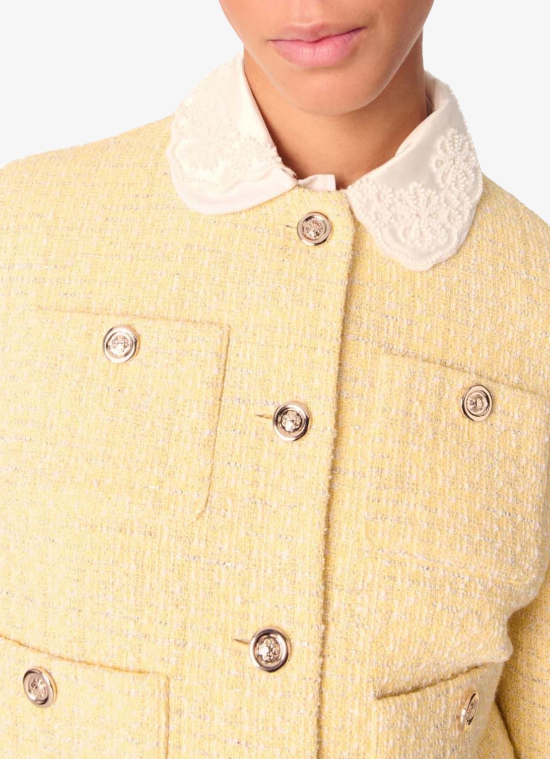 Maje Cropped blazer van bouclé - detail 3 lichtgeel