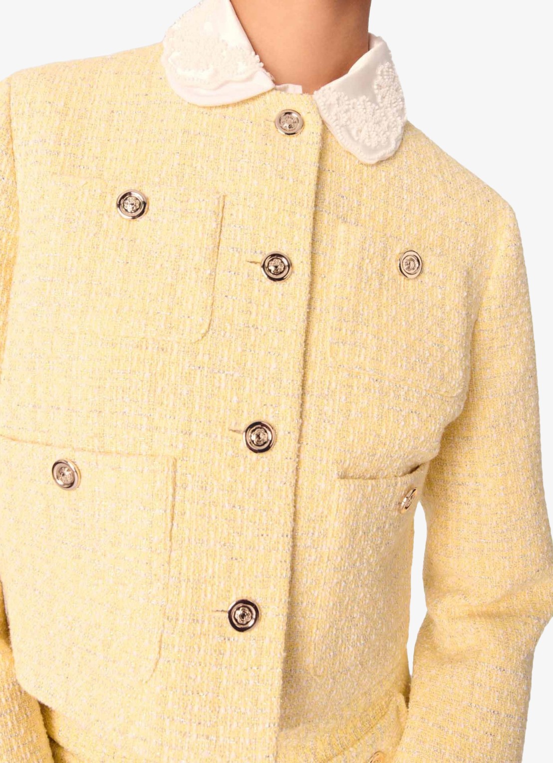 Maje Cropped blazer van bouclé - detail 4 lichtgeel