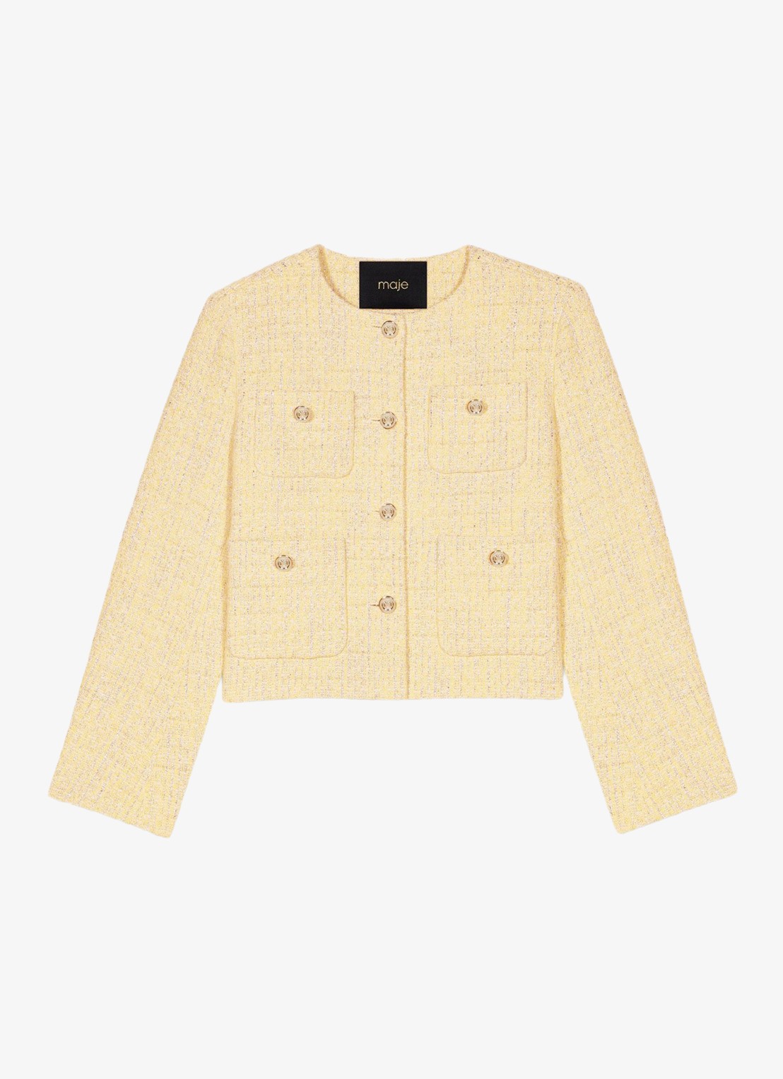Maje Cropped blazer van bouclé - voorkant 6 lichtgeel