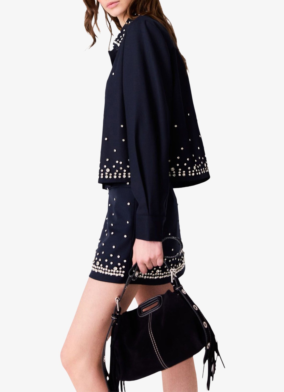 Maje Cropped blouse in wolblend met strass - detail 2 donkerblauw
