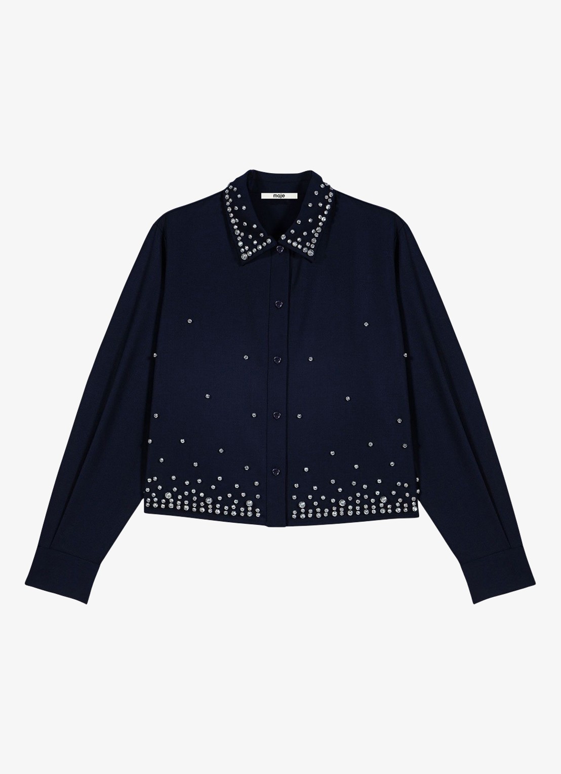 Maje Cropped blouse in wolblend met strass - voorkant 6 donkerblauw