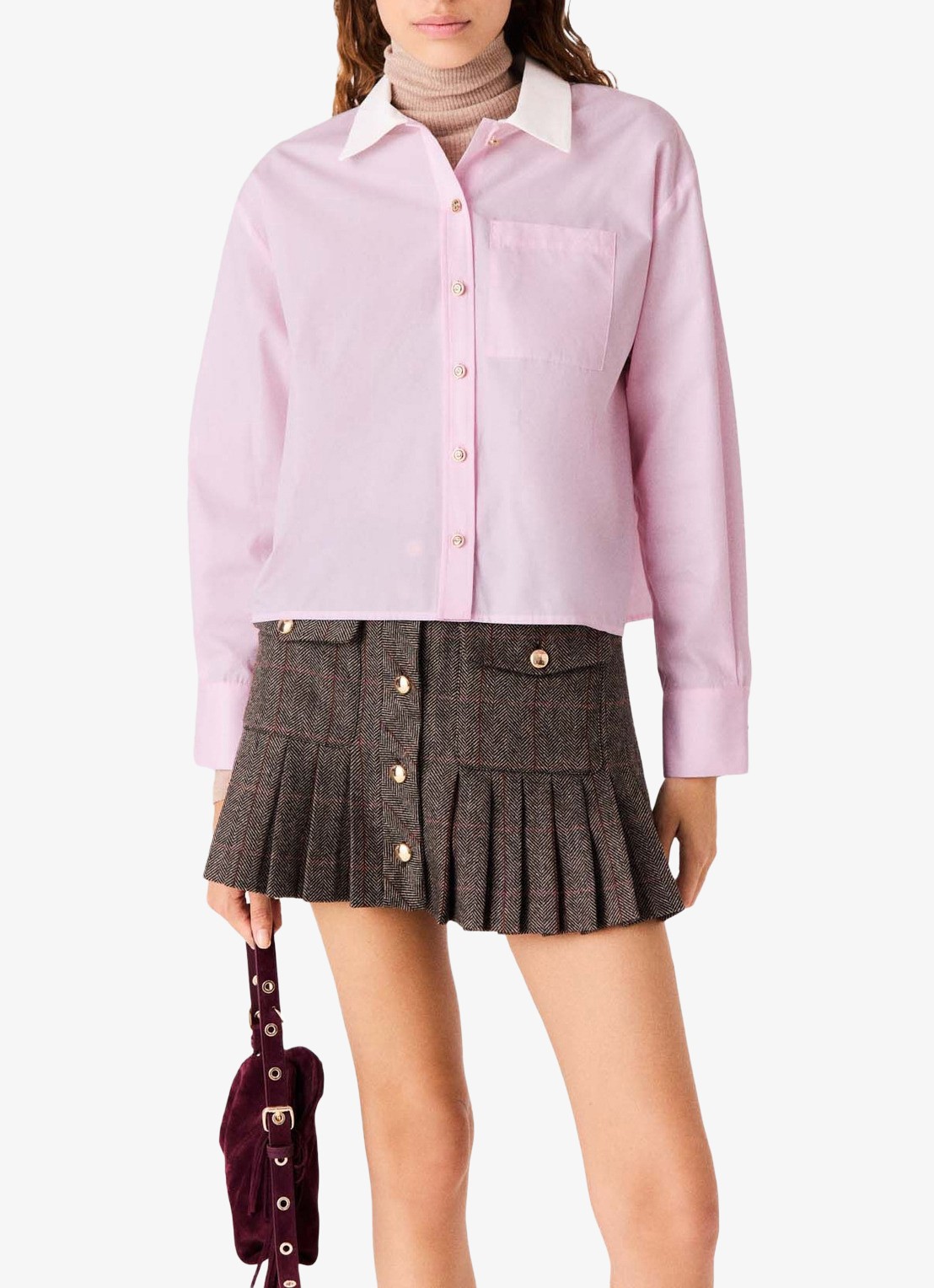 Maje Cropped blouse met borstzak en logoborduring - detail 2 roze