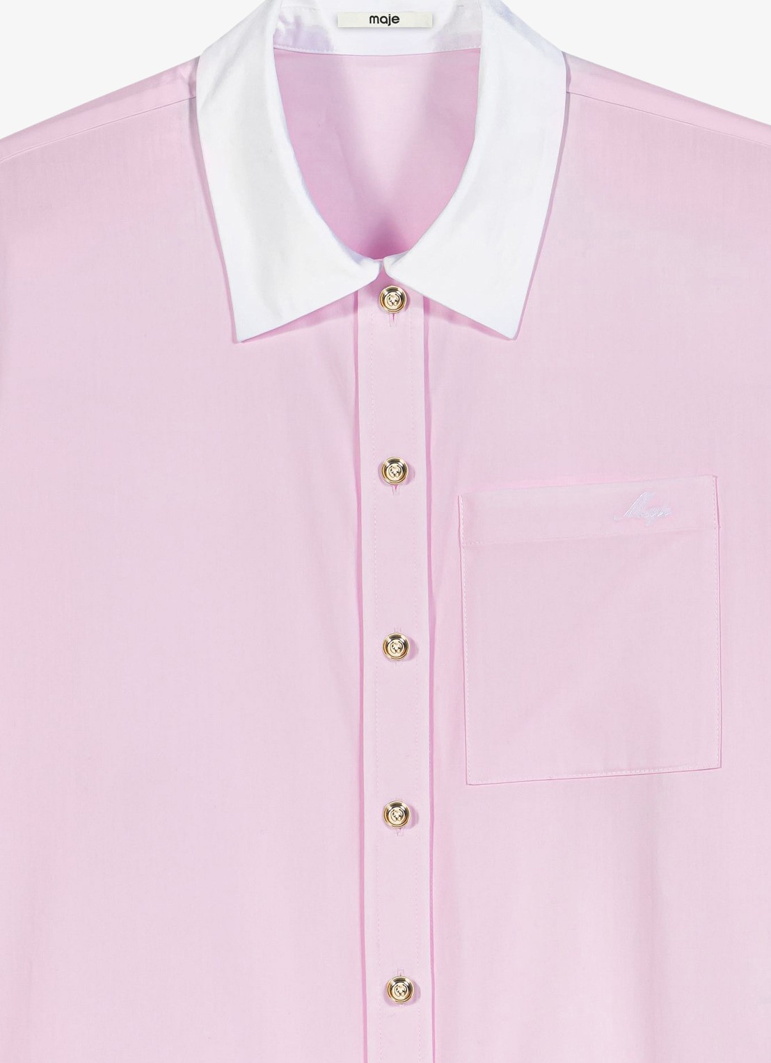 Maje Cropped blouse met borstzak en logoborduring - detail 5 roze