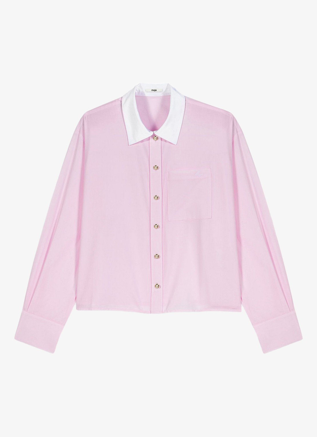 Maje Cropped blouse met borstzak en logoborduring - voorkant 7 roze