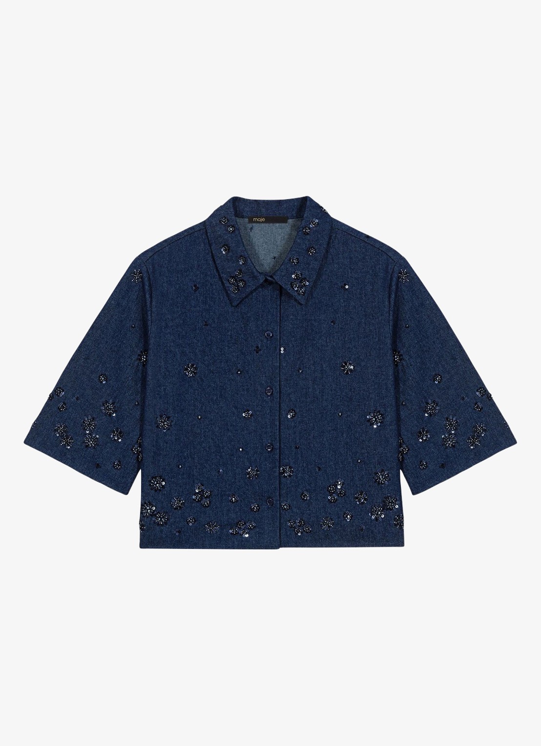 Maje Cropped blouse met kralendecoratie - voorkant 5 donkerblauw