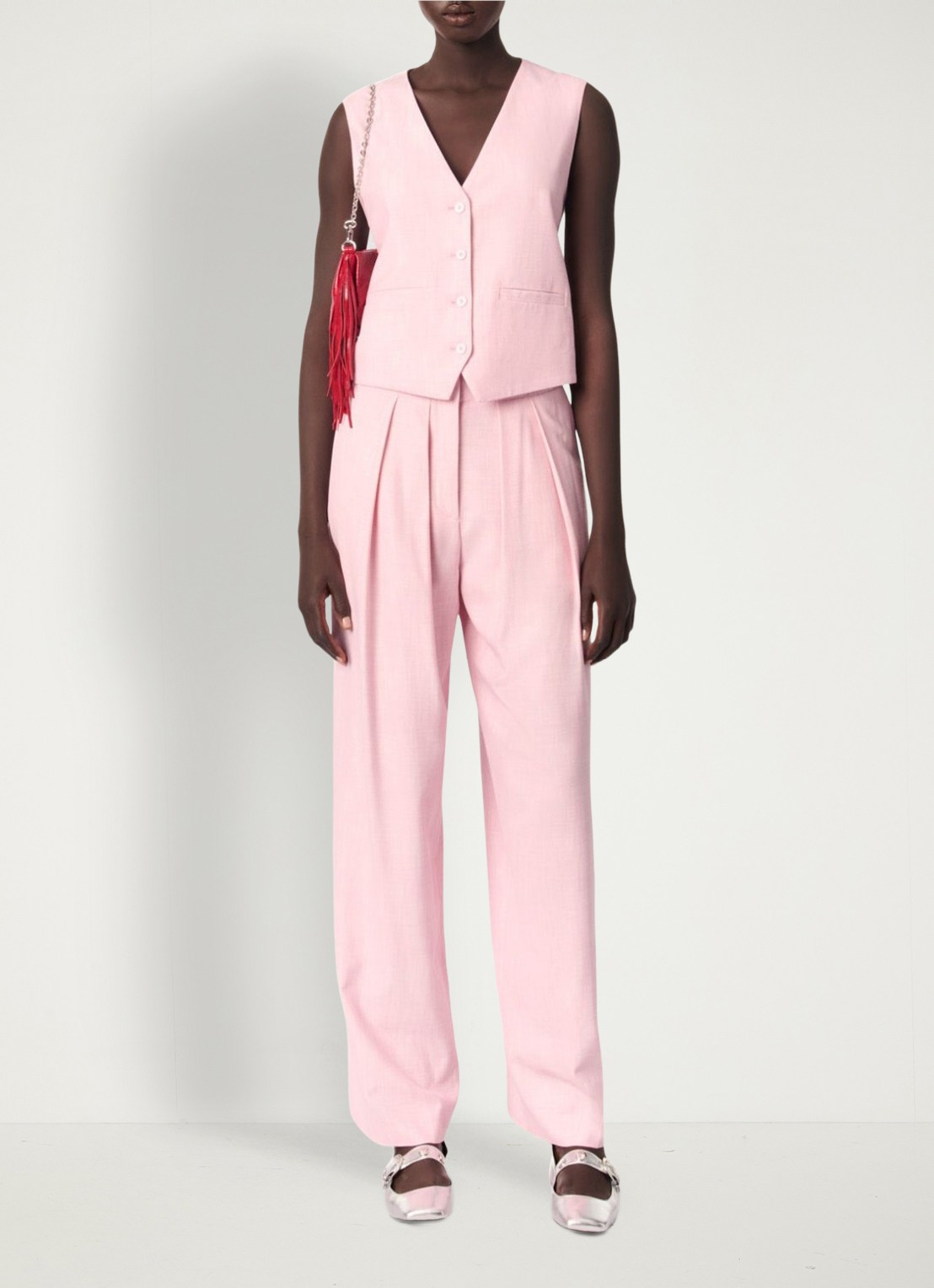 Maje Cropped gilet met gemêleerd dessin - voorkant 7 roze