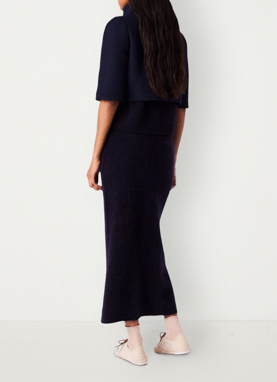 Maje Cropped jack in wolblend met afneembare sjaal - achterkant donkerblauw