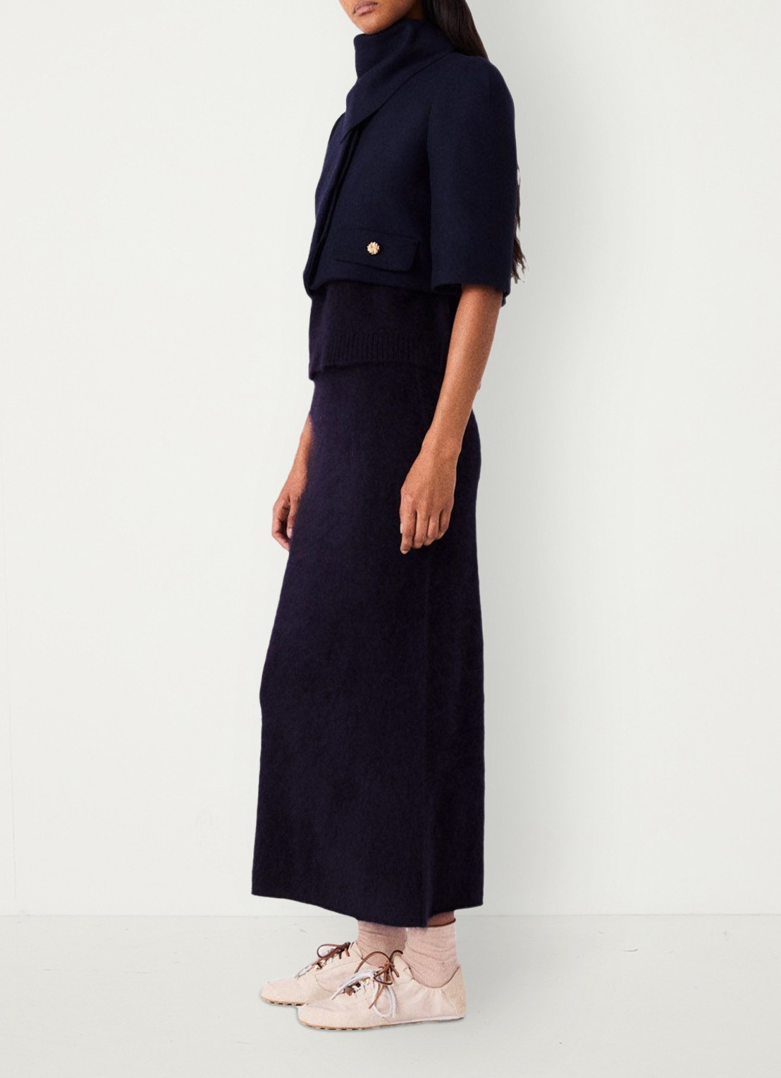 Maje Cropped jack in wolblend met afneembare sjaal - detail 4 donkerblauw