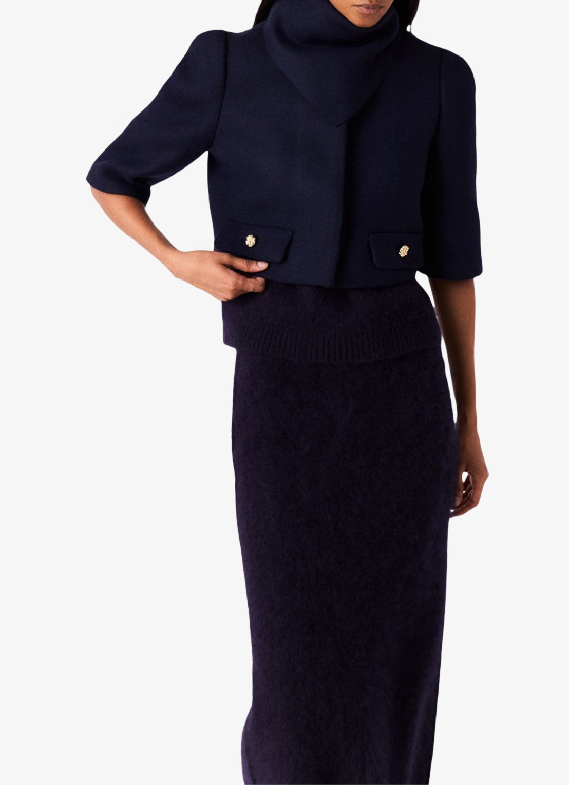 Maje Cropped jack in wolblend met afneembare sjaal - detail 5 donkerblauw