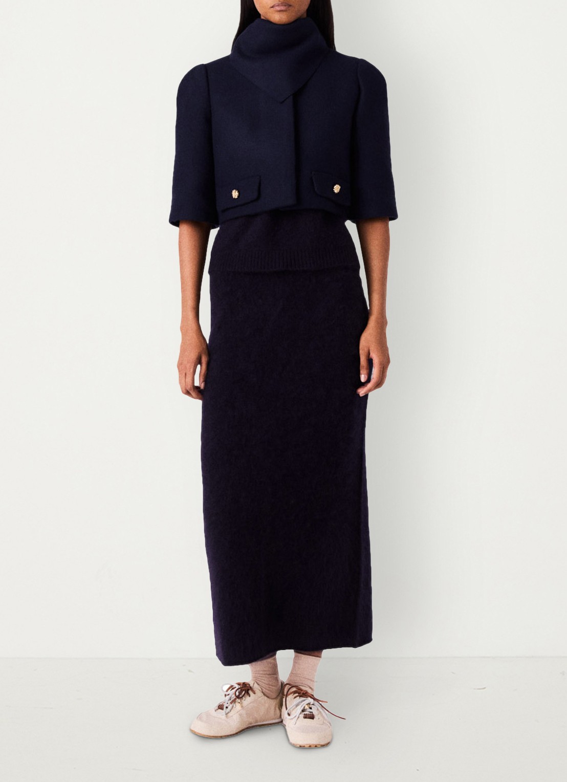 Maje Cropped jack in wolblend met afneembare sjaal - voorkant 3 donkerblauw