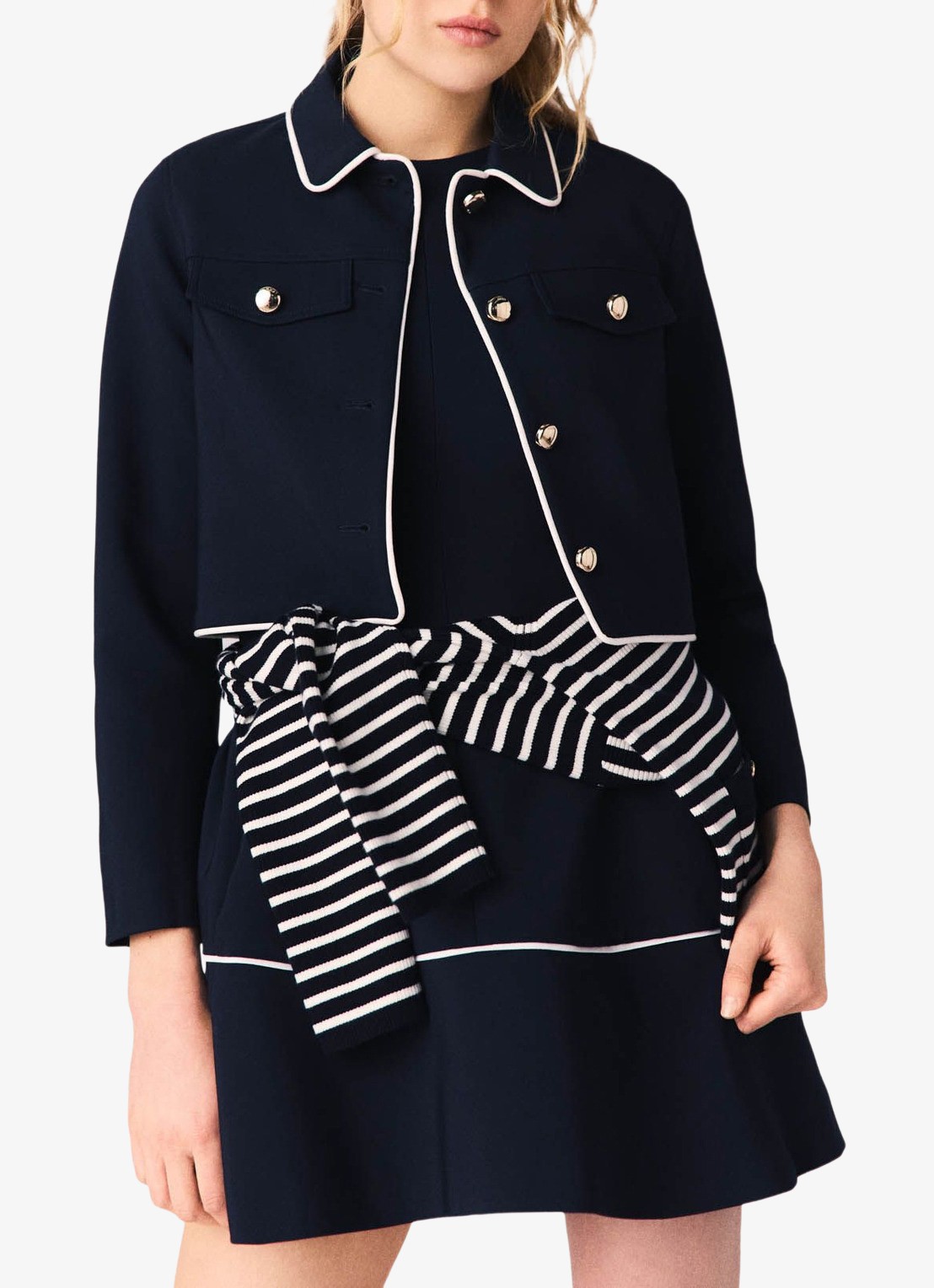 Maje Cropped jack met  borstzakken - detail 4 blauw