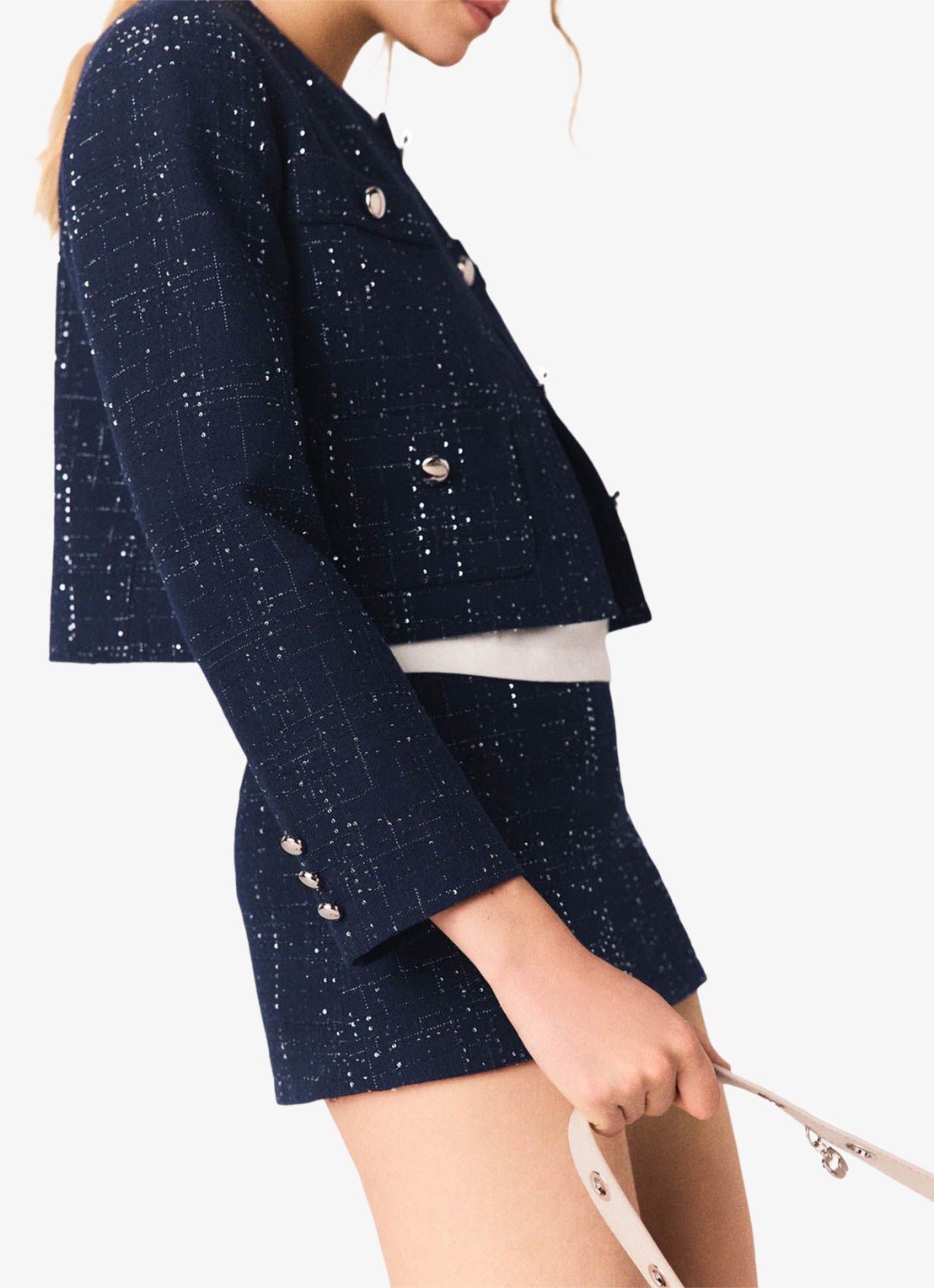Maje Cropped jack met opgestikte zakken en strass - detail 5 blauw