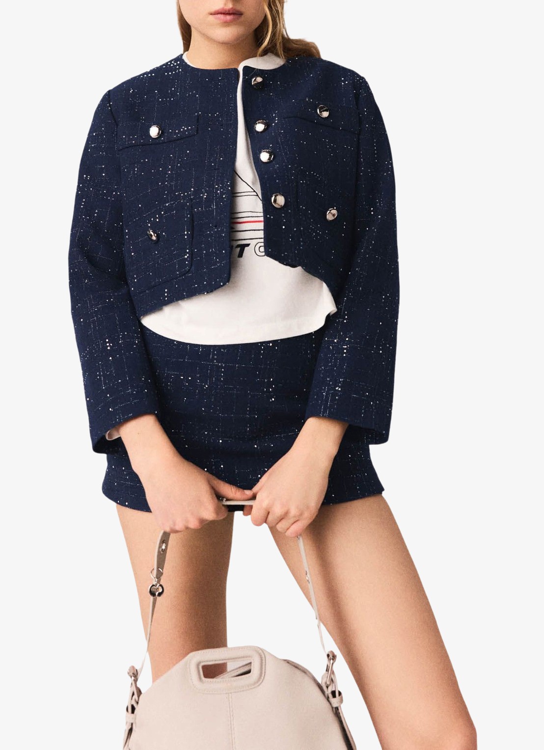 Maje Cropped jack met opgestikte zakken en strass - detail 6 blauw