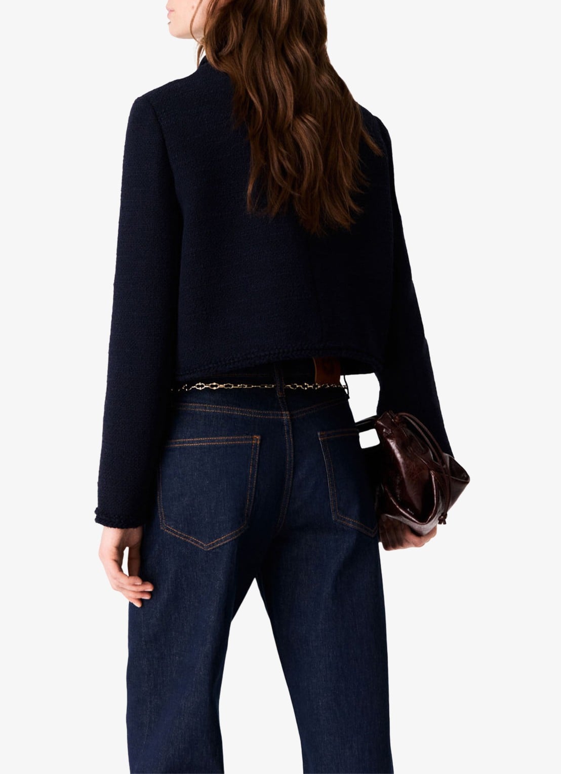 Maje Cropped jack met tweed-look - achterkant 7 donkerblauw