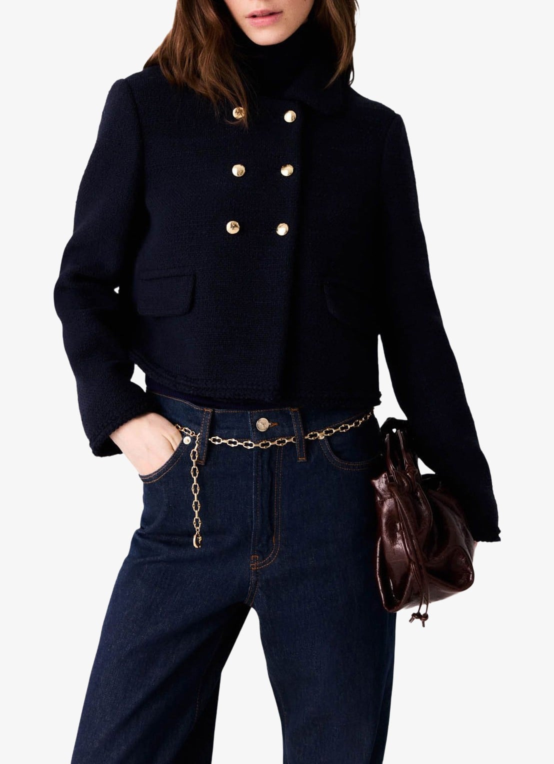 Maje Cropped jack met tweed-look - detail donkerblauw