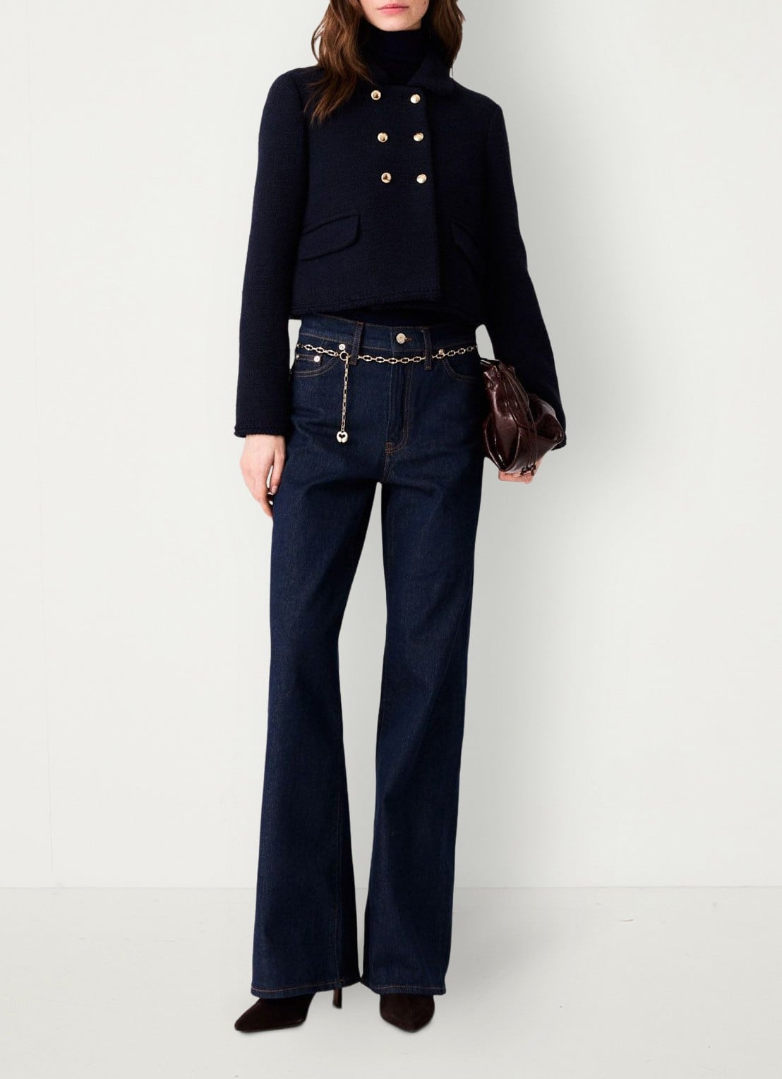 Maje Cropped jack met tweed-look - voorkant 5 donkerblauw