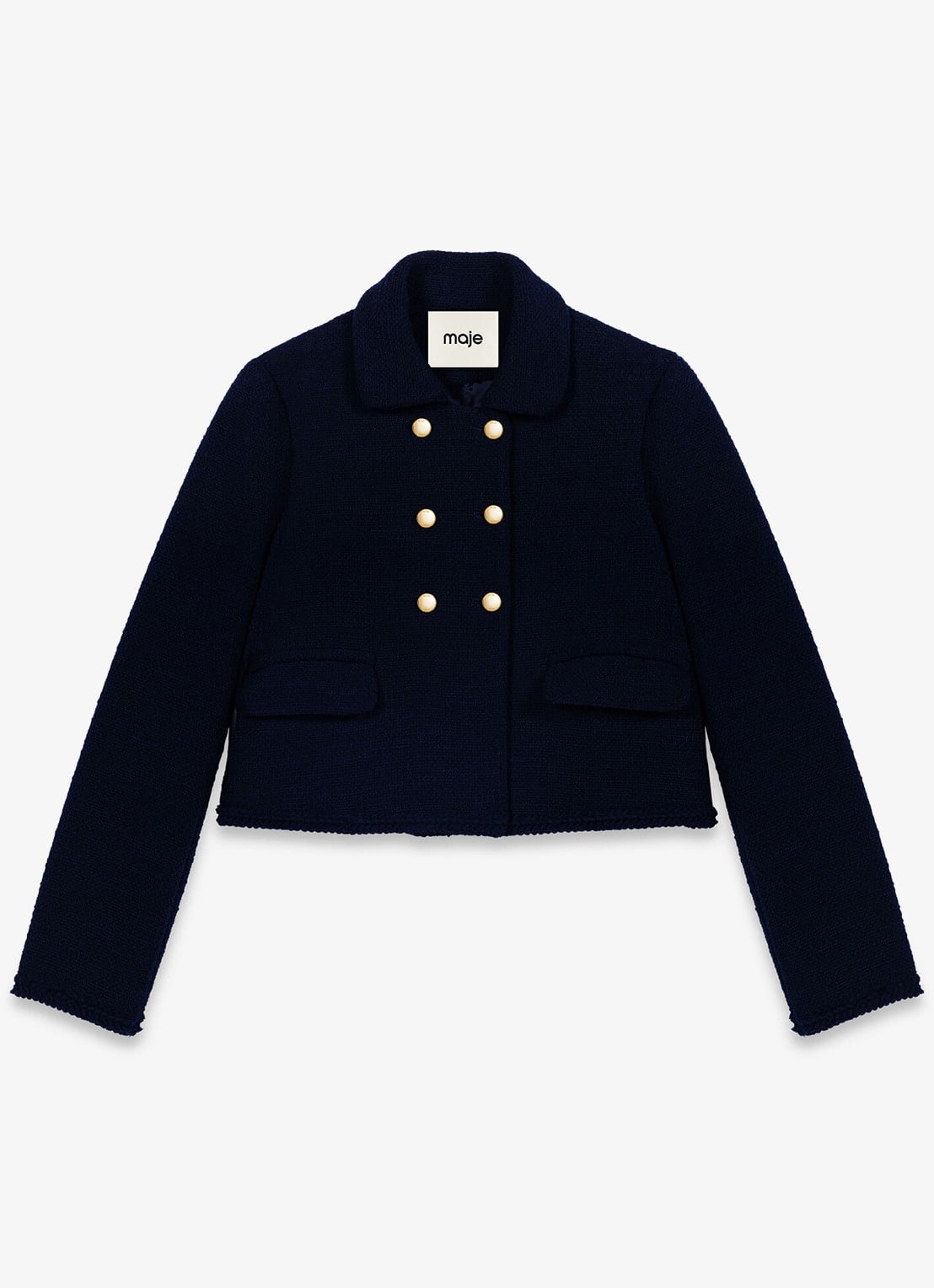 Maje Cropped jack met tweed-look - voorkant 6 donkerblauw