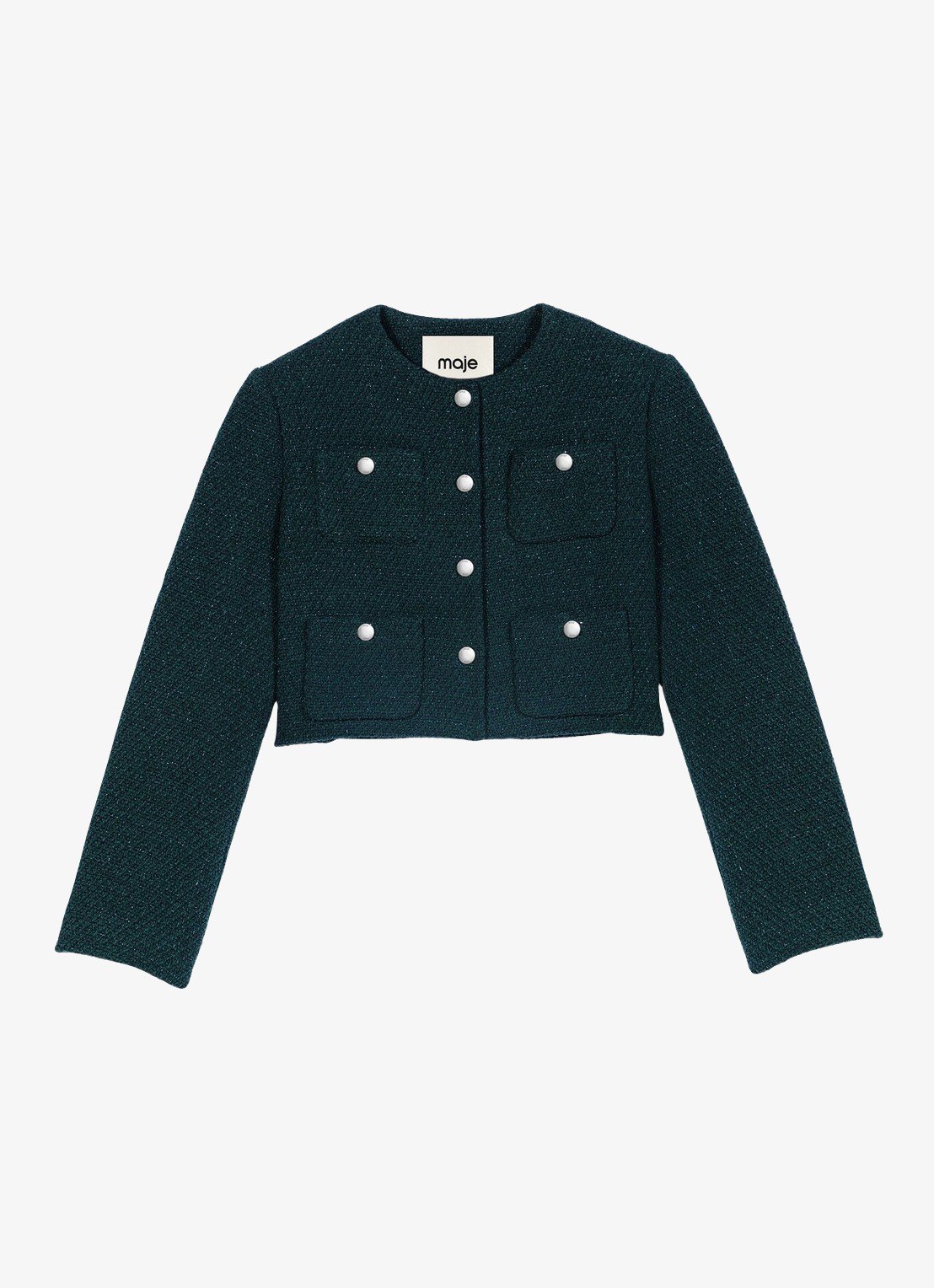 Maje Cropped jack met tweed-look - voorkant 6 donkergroen