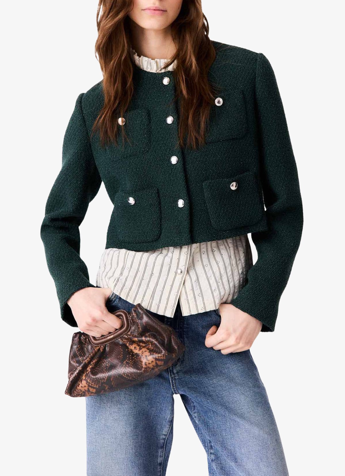 Maje Cropped jack met tweed-look - detail donkergroen
