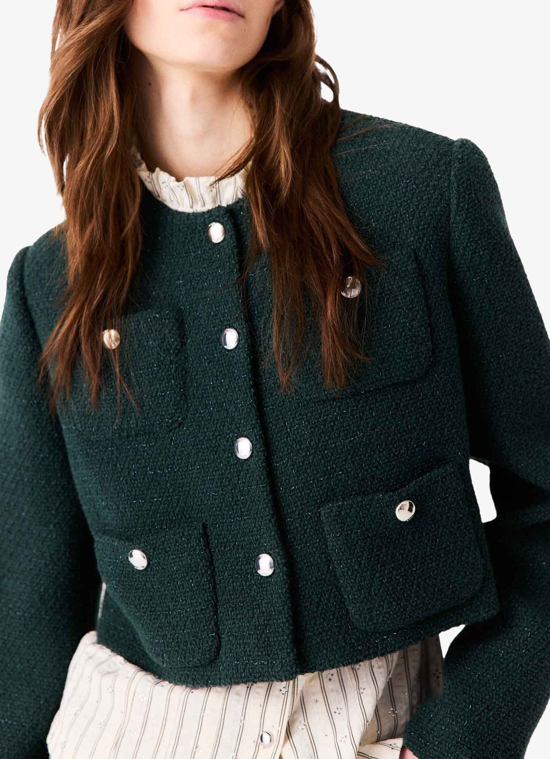Maje Cropped jack met tweed-look - detail 3 donkergroen