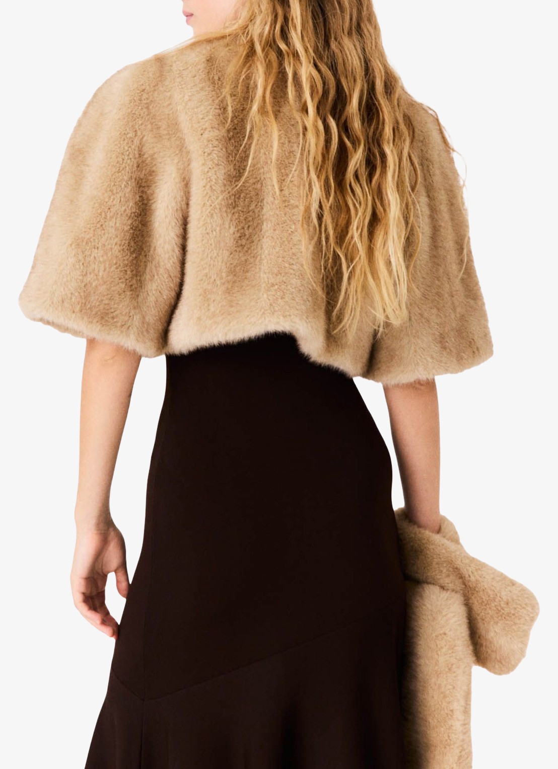 Maje Cropped jack van imitatiebont met broche en afneembare kraag - achterkant 8 beige