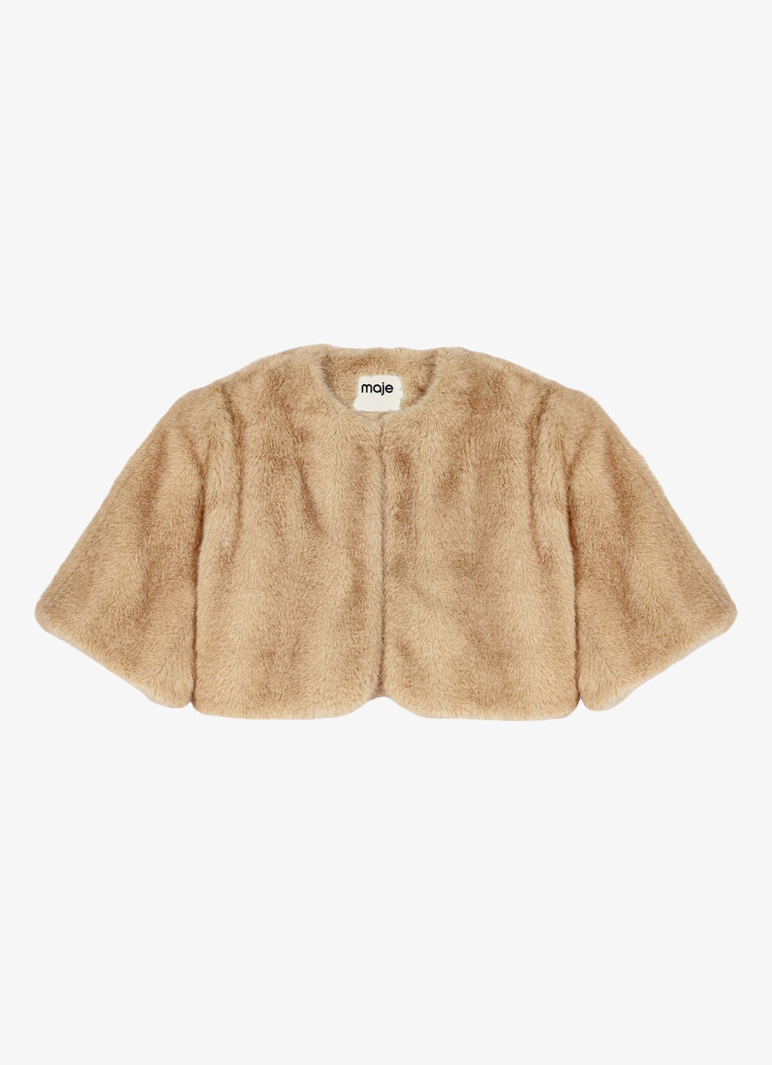 Maje Cropped jack van imitatiebont met broche en afneembare kraag - detail 4 beige
