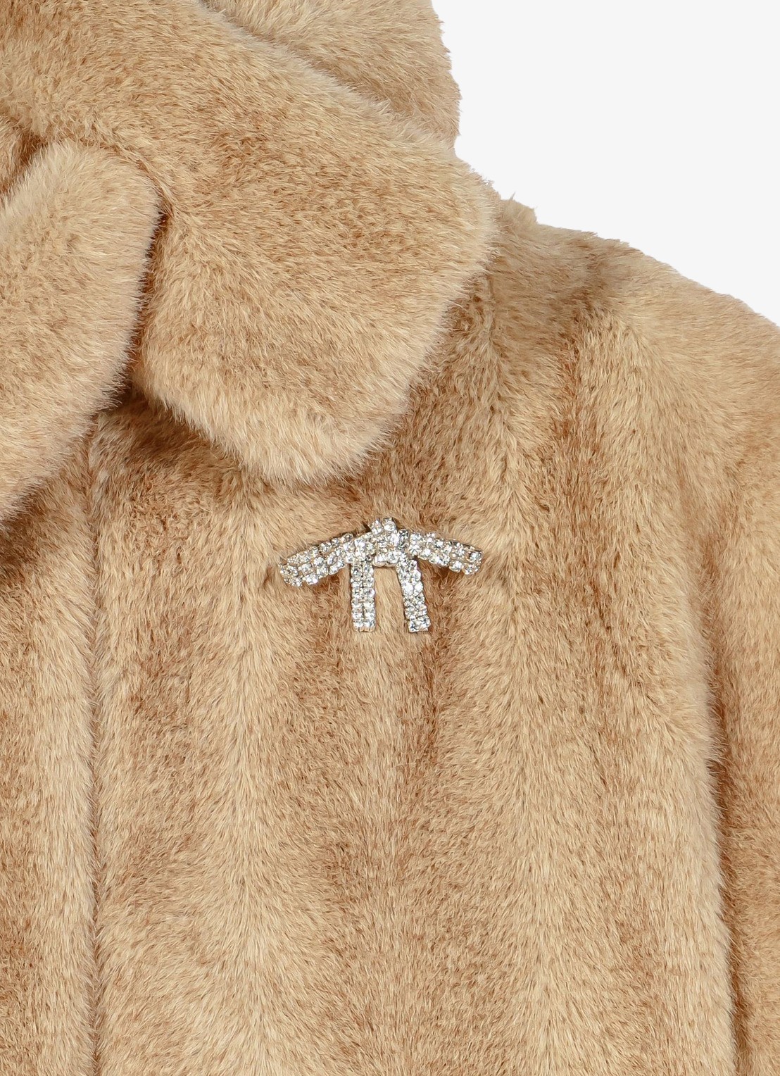 Maje Cropped jack van imitatiebont met broche en afneembare kraag - detail 5 beige