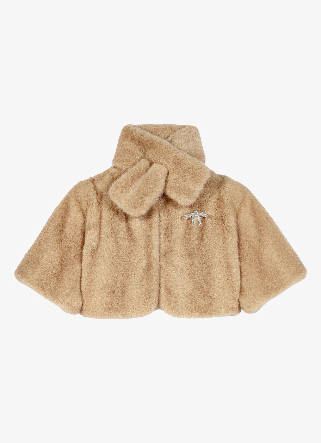 Maje Cropped jack van imitatiebont met broche en afneembare kraag - voorkant 6 beige