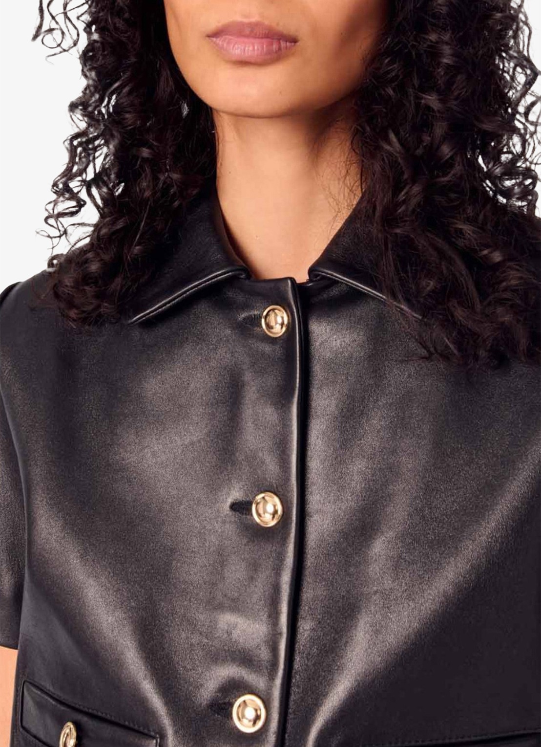 Maje Cropped jack van leer met steekzakken - detail 7 zwart