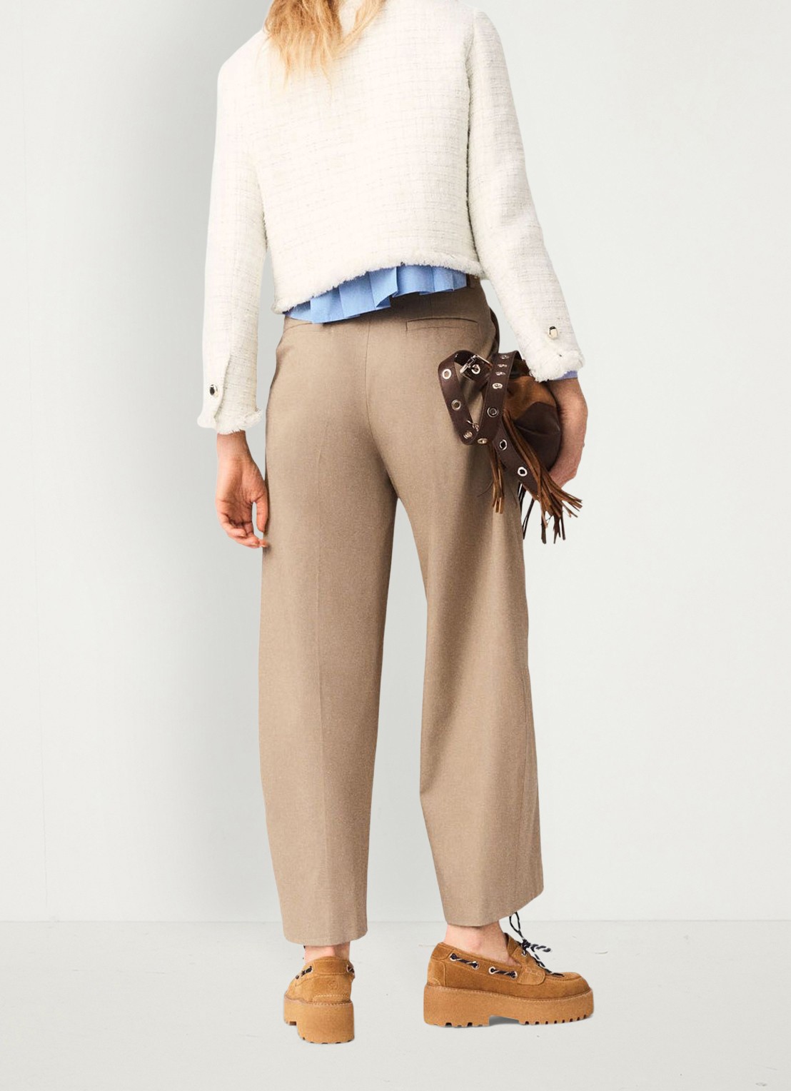 Maje Cropped jack van tweed met opgestikte zakken - achterkant 5 beige