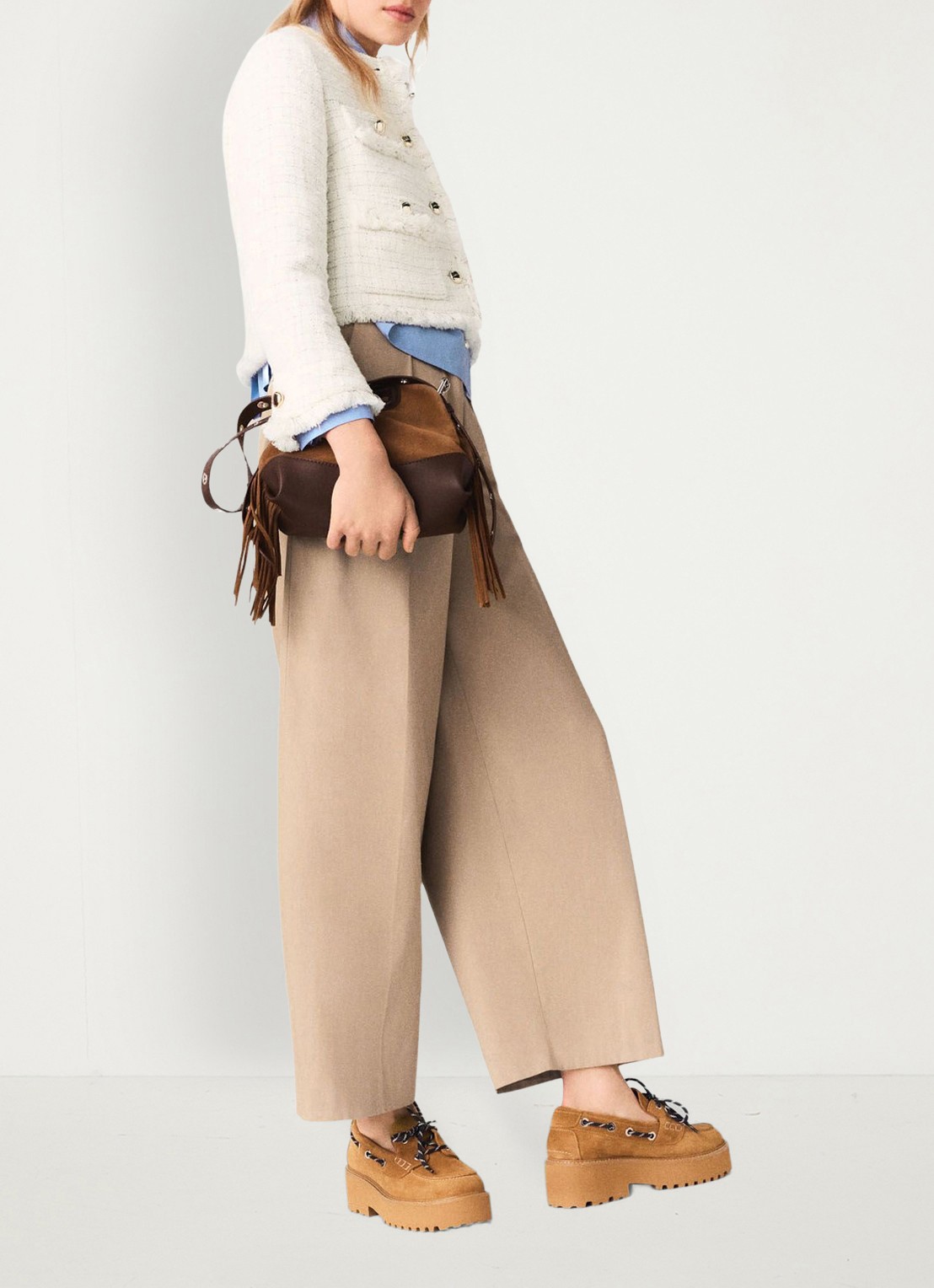 Maje Cropped jack van tweed met opgestikte zakken - detail 2 beige