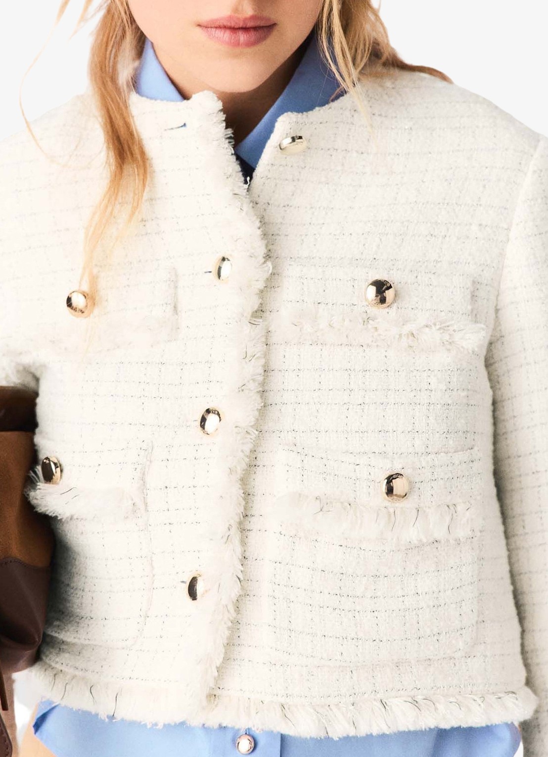 Maje Cropped jack van tweed met opgestikte zakken - detail 3 beige
