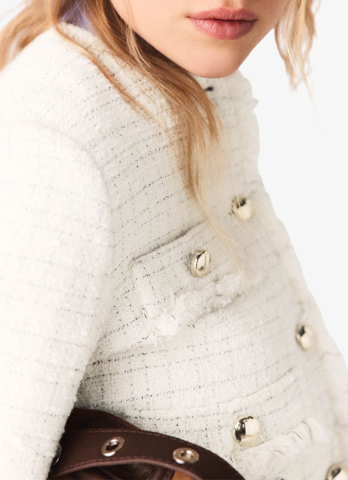 Maje Cropped jack van tweed met opgestikte zakken - detail 4 beige