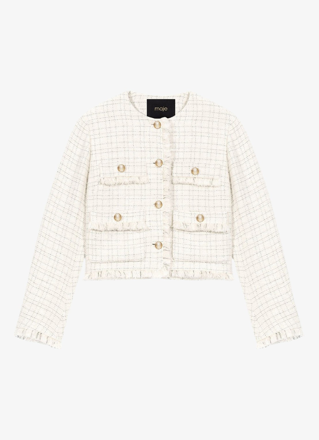 Maje Cropped jack van tweed met opgestikte zakken - voorkant 6 beige