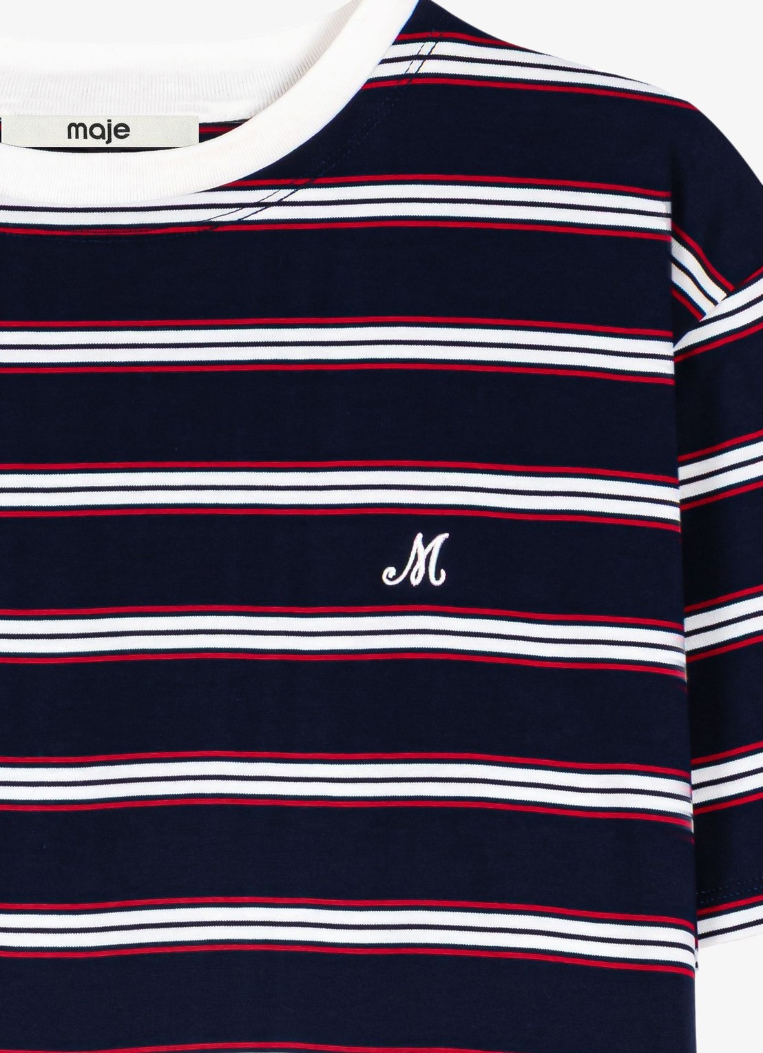 Maje Cropped long sleeve met streepprint - detail 2 white/navy